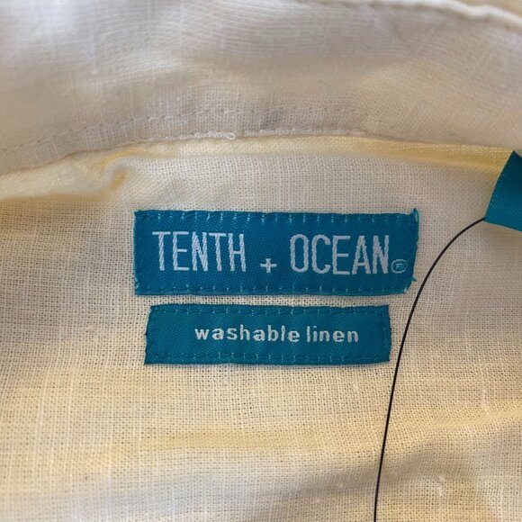 Tenth + Ocean Mens Shirt Large Short Sleeve Button Up Dull Yellow Washable Linen - Picture 5 of 14